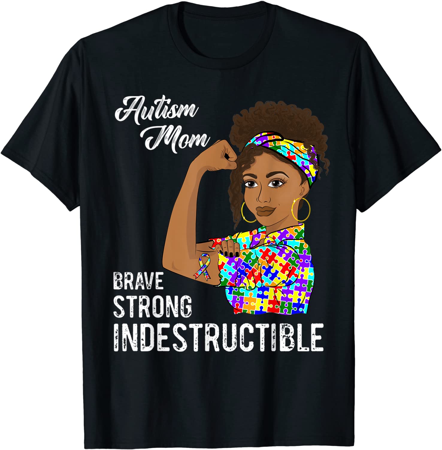 Autism Mom Indestructible Autistic Puzzle Ribbon Awareness T-Shirt