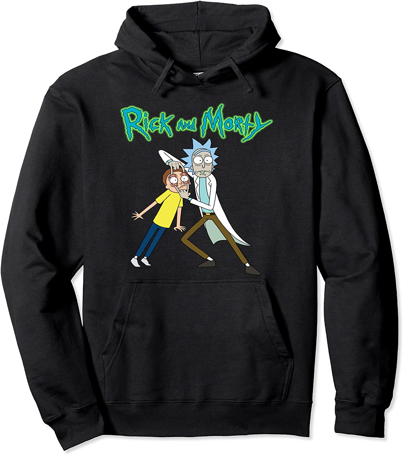 Rick and Morty Rick Holding Mortys Eyes Open with Logo