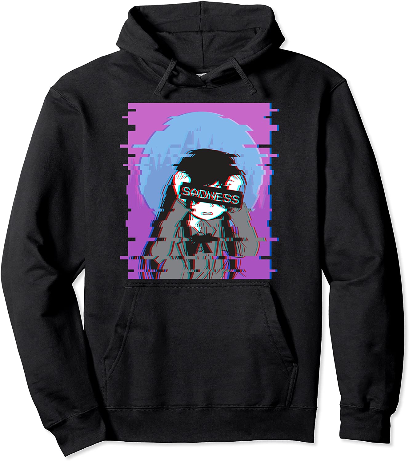 Sad Anime Girl - Japanese Aesthetic Vaporwave Anime Otaku Pullover Hoodie