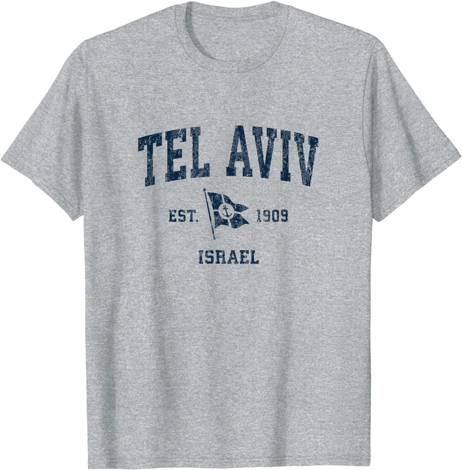 Tel Aviv Israel Vintage Sports Navy Boat Anchor Flag T-Shirt