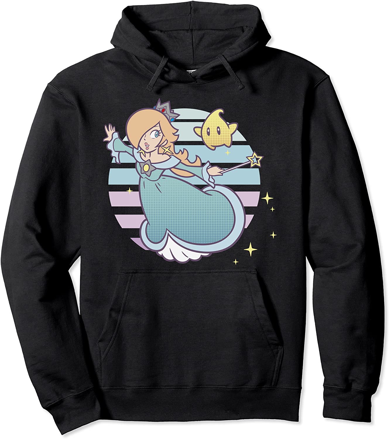 Super Mario Rosalina And Luma Striped Background Portrait Pullover Hoodie