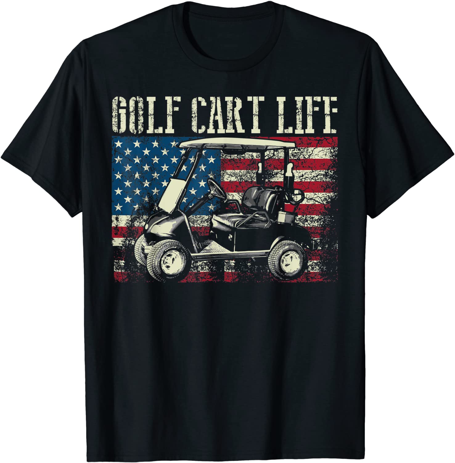 Cool Golf Cart Vintage US Flag Funny Golfing Gift Men Women T-Shirt