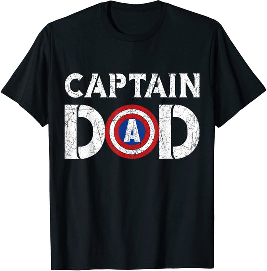Captain Dad Superhero Men Fathers Day Shirt Vintage Dad Gift T-Shirt
