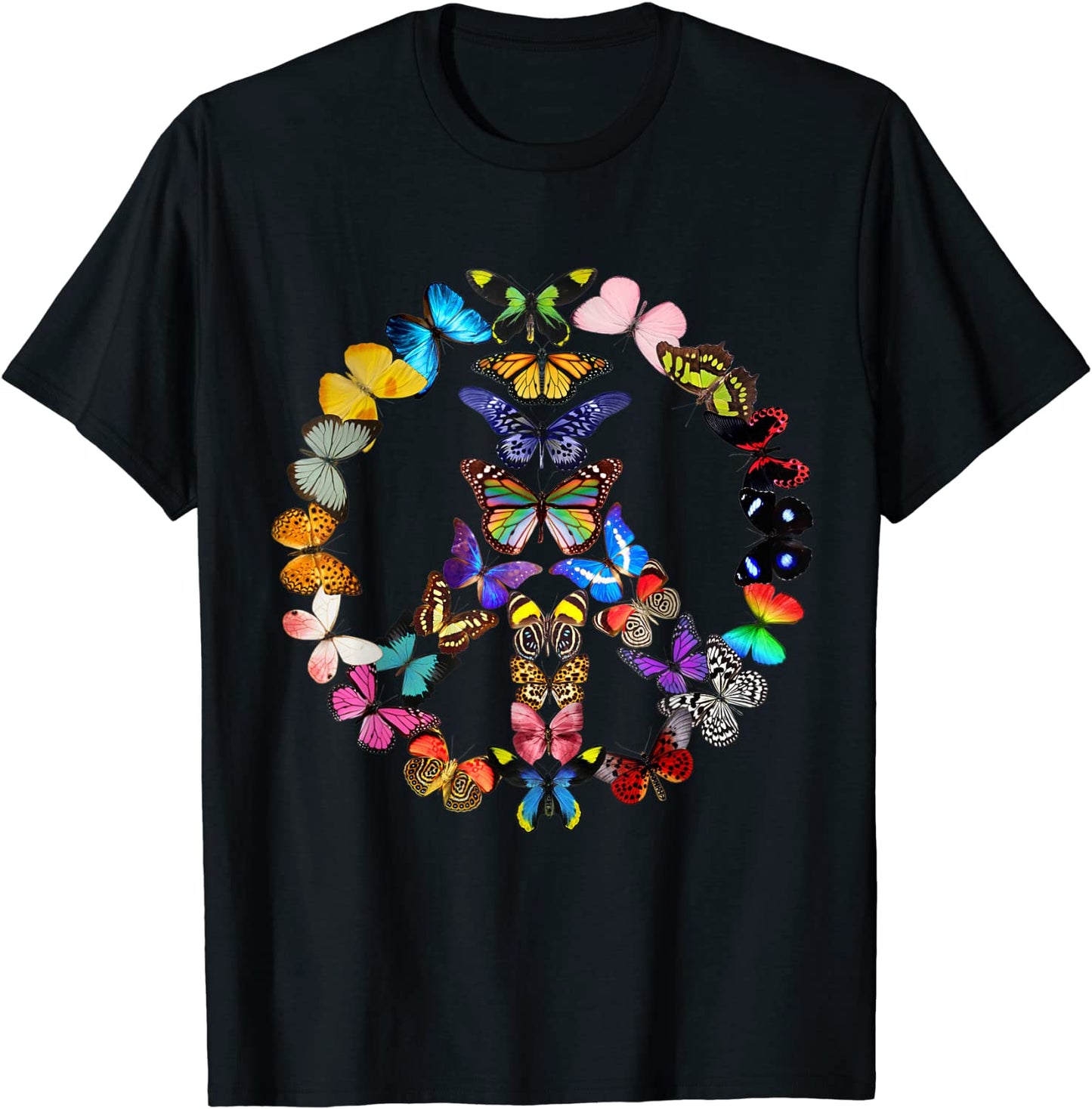 Peace Sign Butterflies 60s Retro Design World 70s Hippie T-Shirt