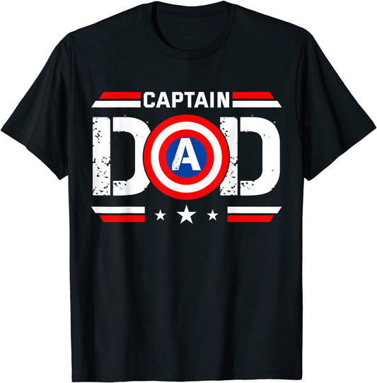 Captain Dad Superhero Funny Men Fathers Day Vintage Dad T-Shirt