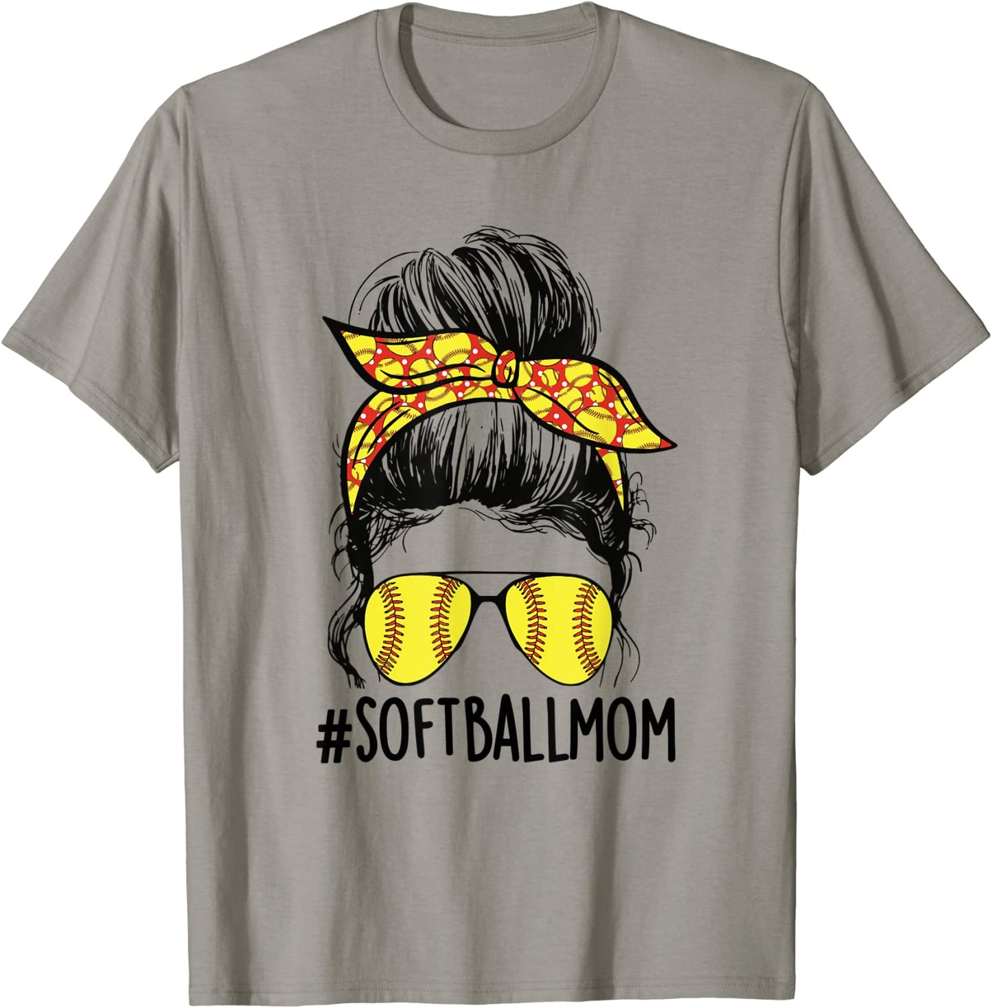 Funny Softball Mom Messy Bun Mama Mothers Day Sporty Mom T-Shirt