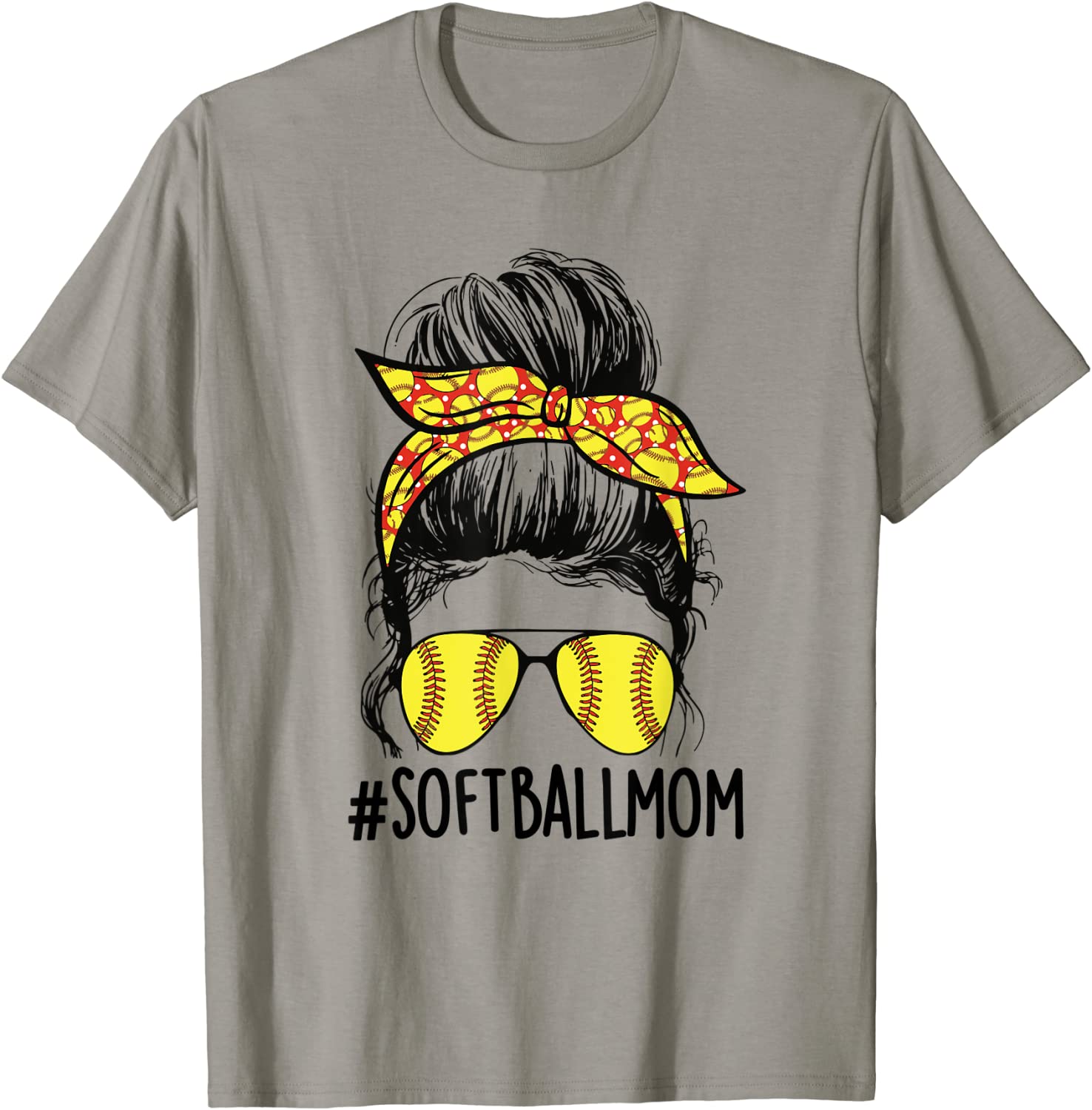 Funny Softball Mom Messy Bun Mama Mothers Day Sporty Mom T-Shirt