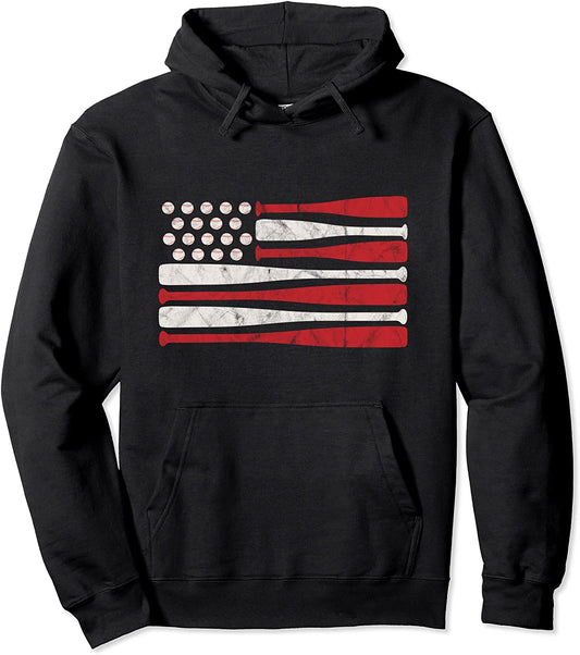 American Flag Vintage Baseball Flag Bat Strips Ball Stars Pullover Hoodie