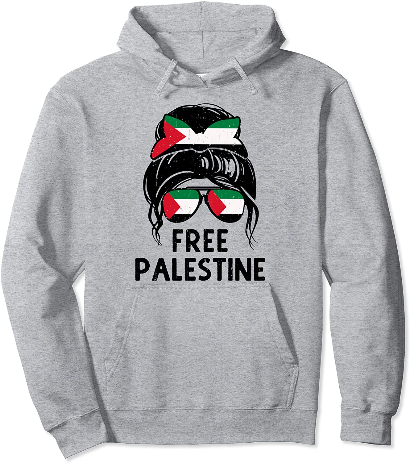 Free Palestine Flag Save Gaza Strip End Messy Hair Bun Pullover Hoodie