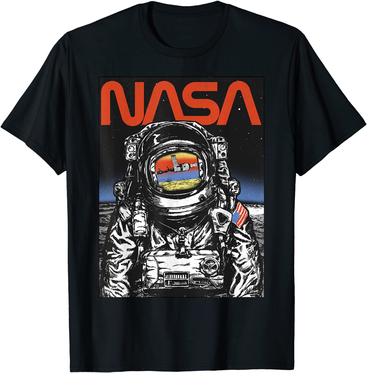 NASA Astronaut Moon Reflection Vintage Retro T-Shirt