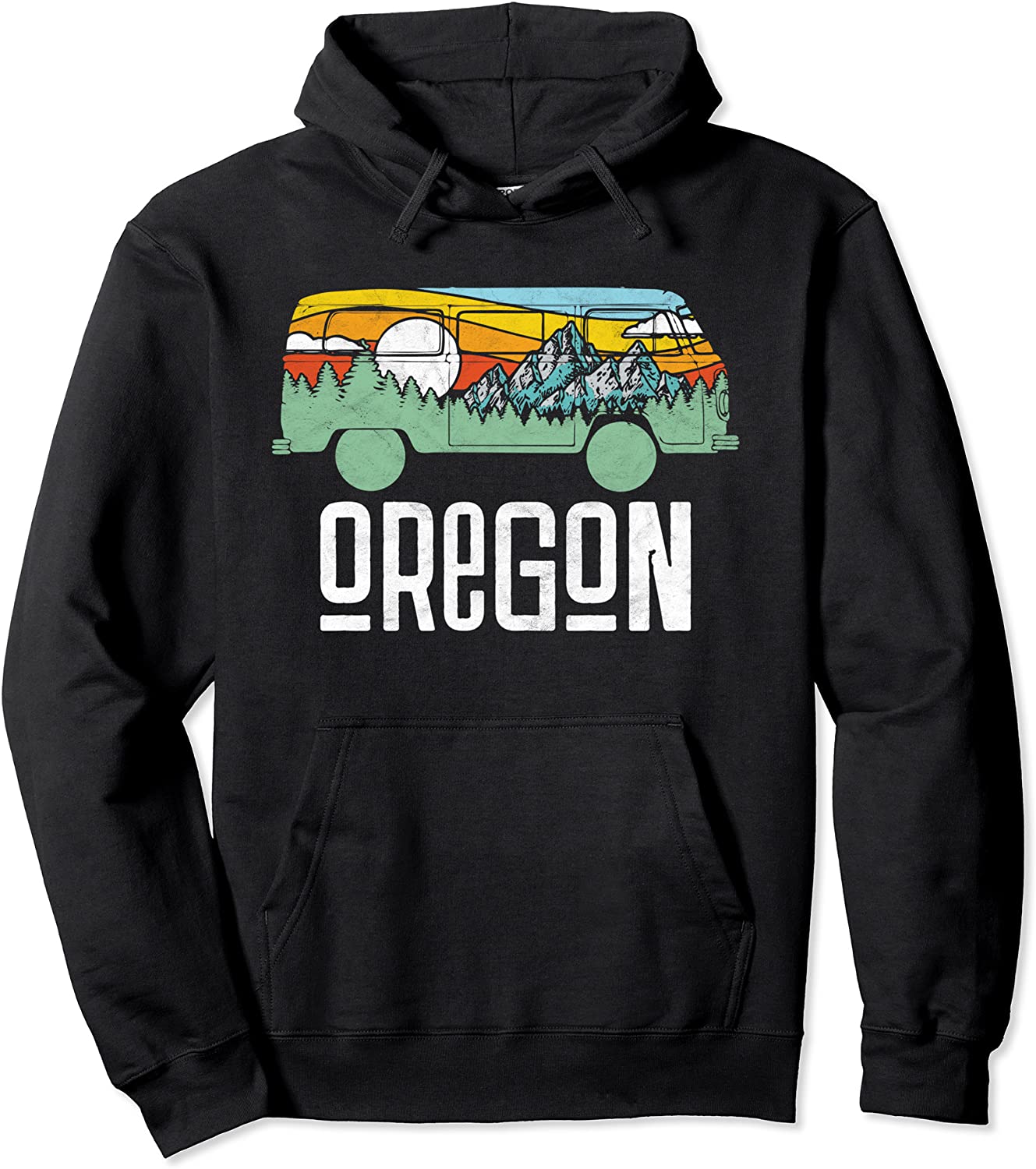 Retro Oregon Outdoor Hippie Van Nature Design Pullover Hoodie