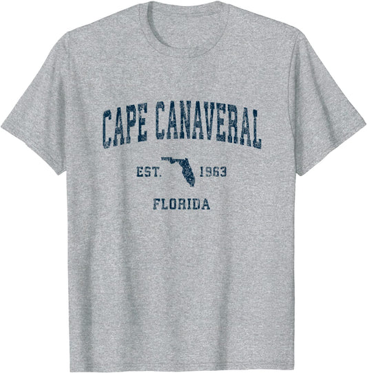 Cape Canaveral Florida FL Vintage Sports Design Navy Print T-Shirt