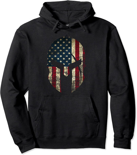 American Pride Spartan Helmet USA Flag Pullover Hoodie Pullover Hoodie