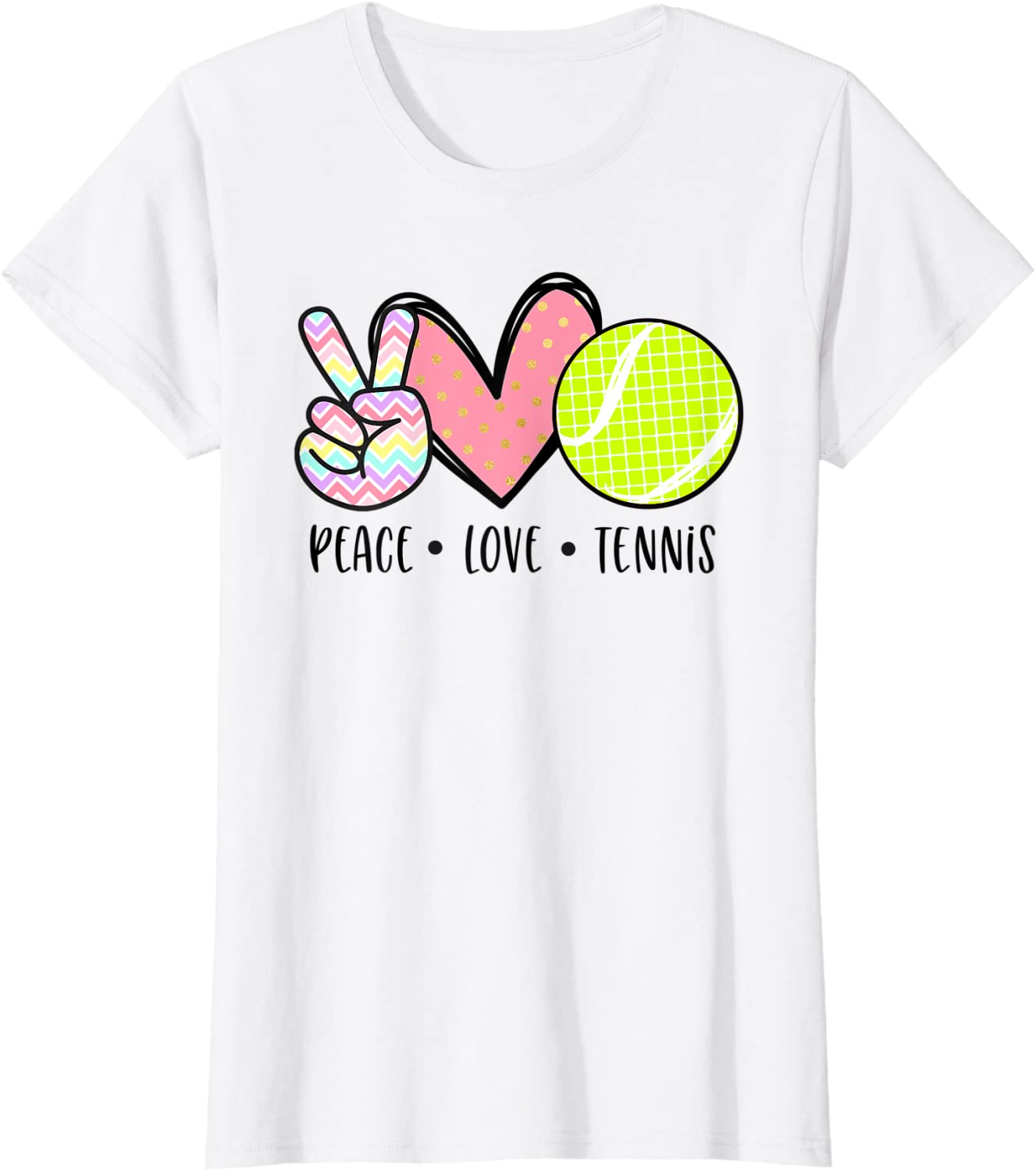 Peace Love Tennis Cute Design for Women Teen Little Girl T-Shirt