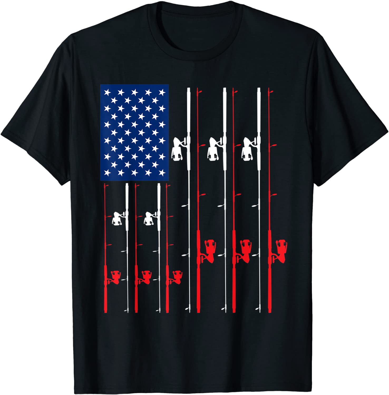 Fishing Rod US Flag Shirt Cute Fish Hunting T-shirt Gift
