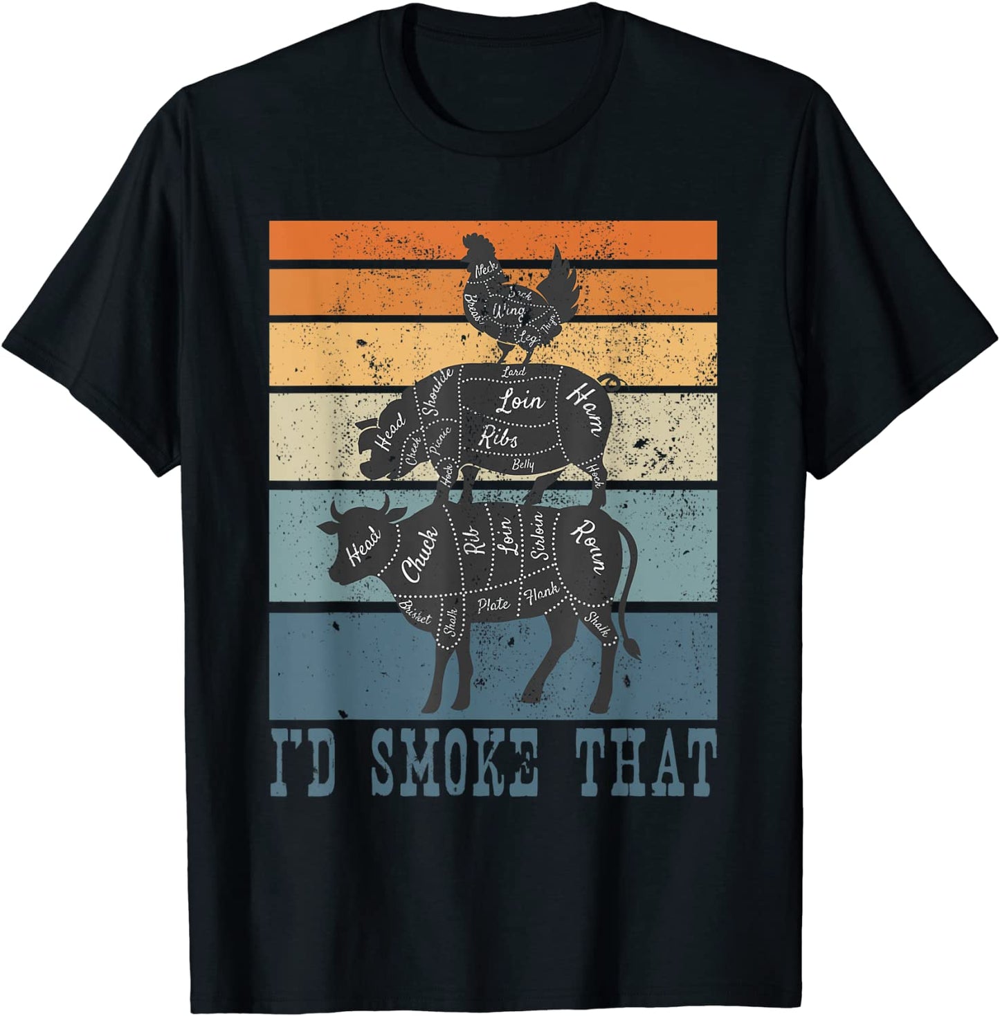 Funny Gifts for Meat Eater Cow Smoker Vintage I Smoke Meats T-Shirt