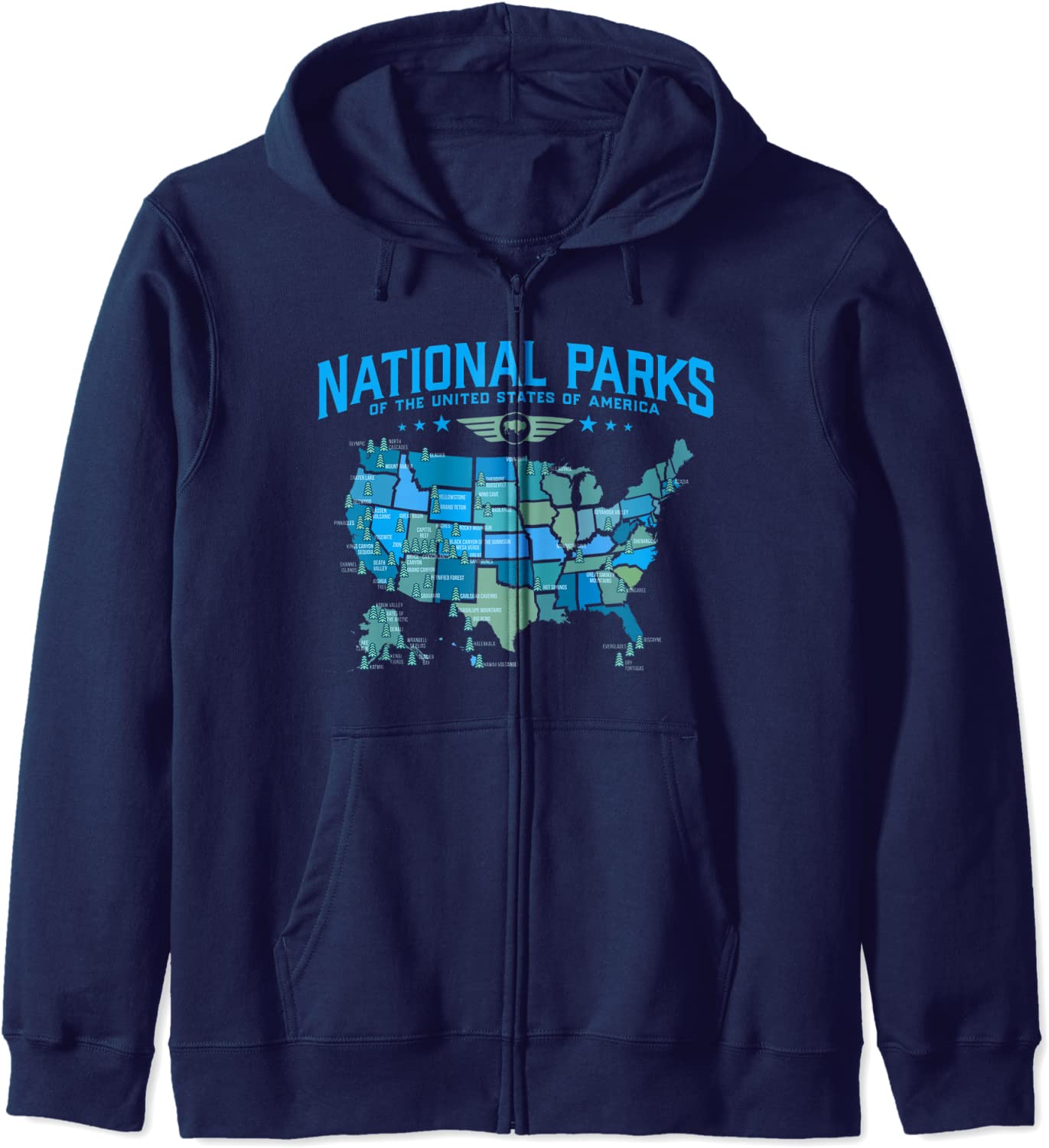 All US National Parks Map Camping 80s Graphic Hoodie