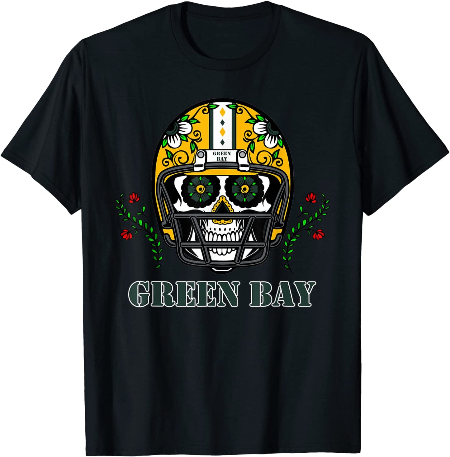 Green Bay Football Helmet Sugar Skull Day Of The Dead T-Shirt