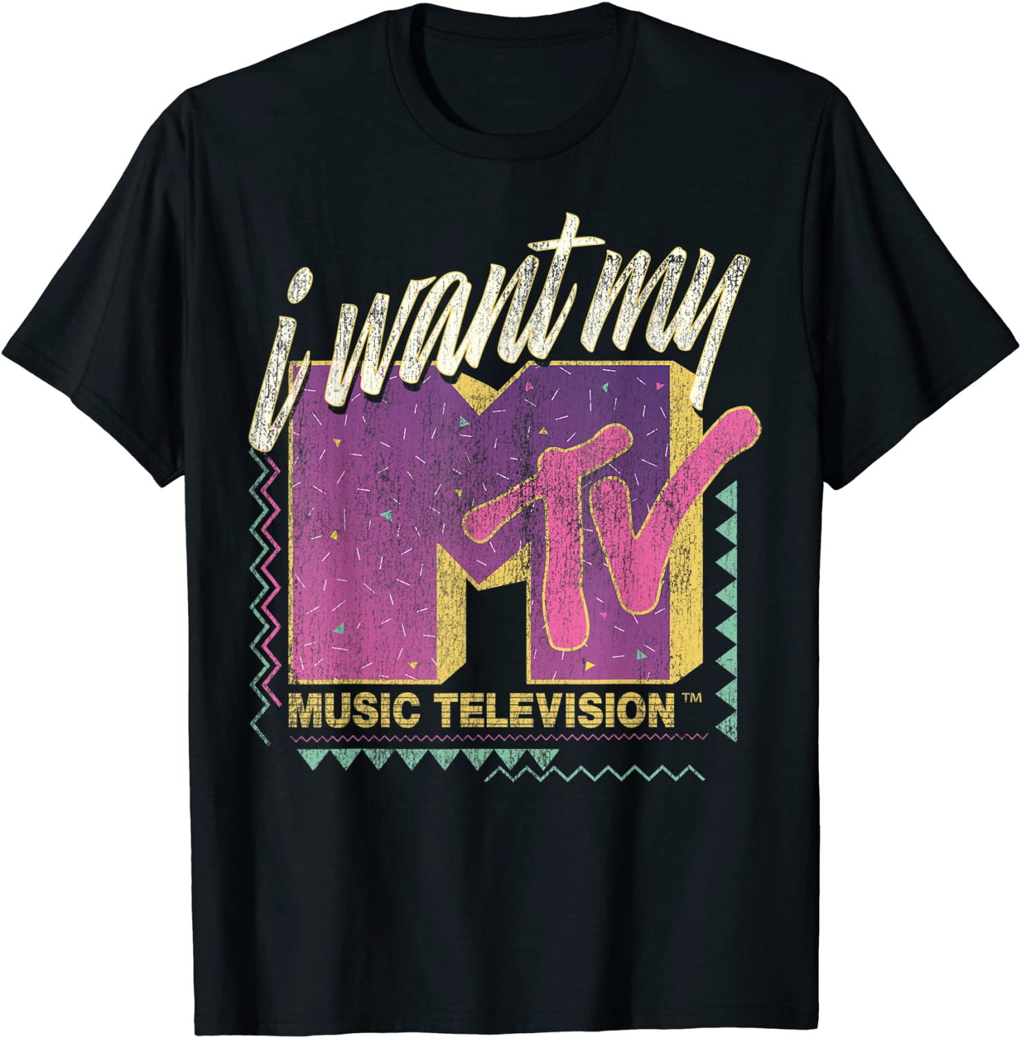MTV I Want My MTV 90s Retro Colorful Logo Graphic T-Shirt