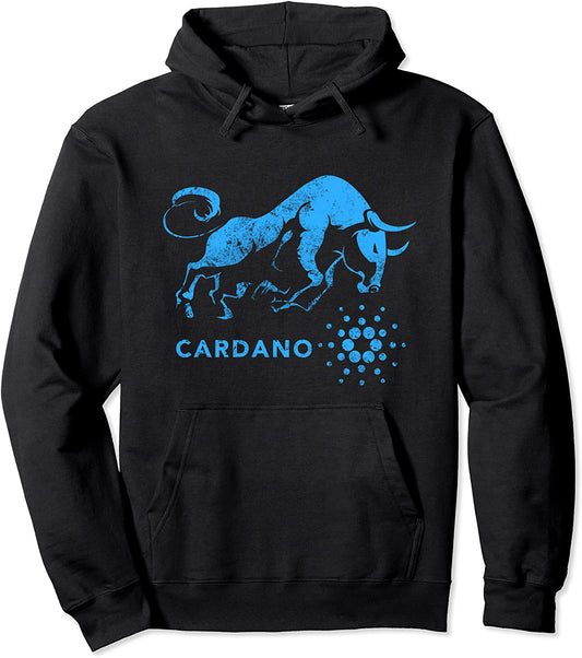 CARDANO Crypto BULLRUN ADA Blockchain Token Vintage Logo Pullover Hoodie