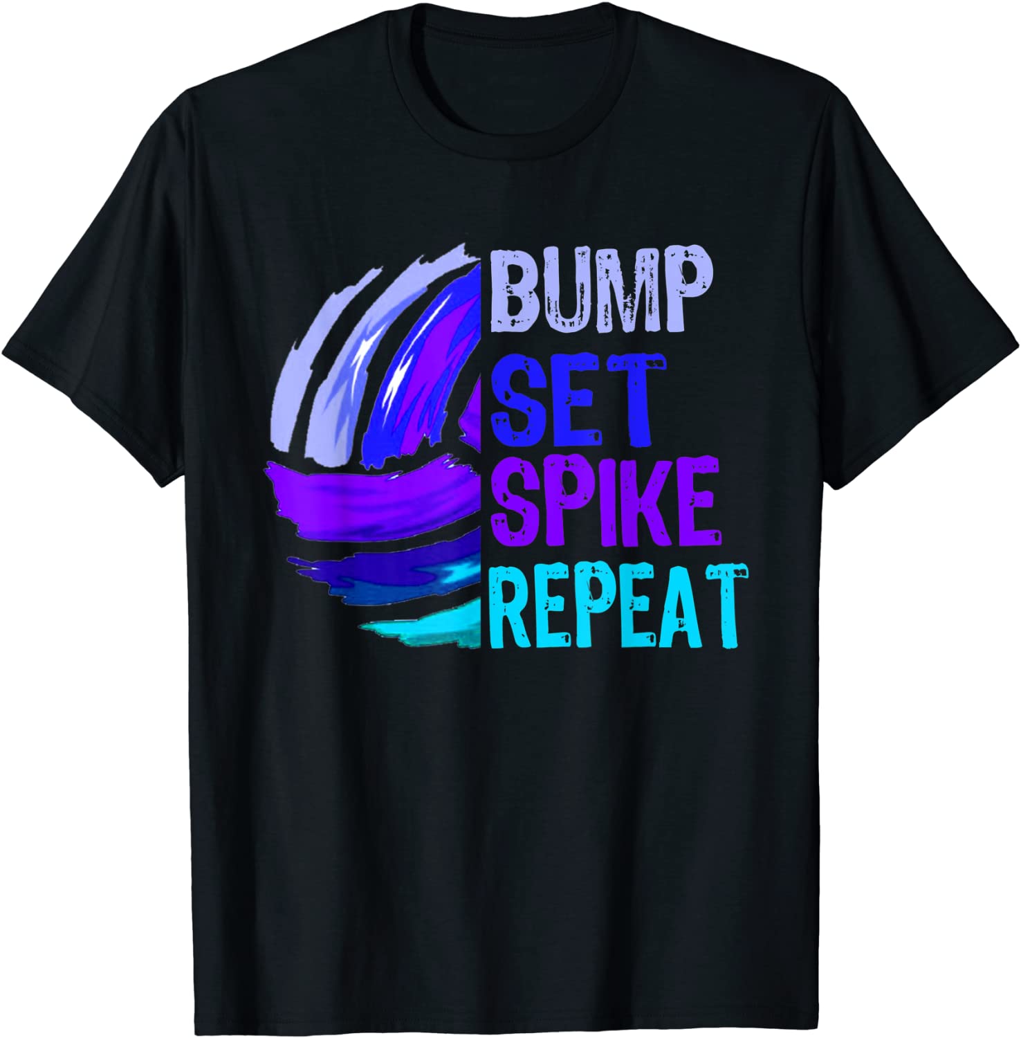 Girls Volleyball Bump Set Spike Repeat Blue Purple Teen T-Shirt