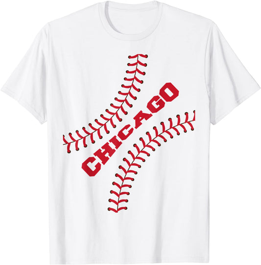 Chicago Baseball Ball Stitches Team Player Sport Fan Gifts T-Shirt