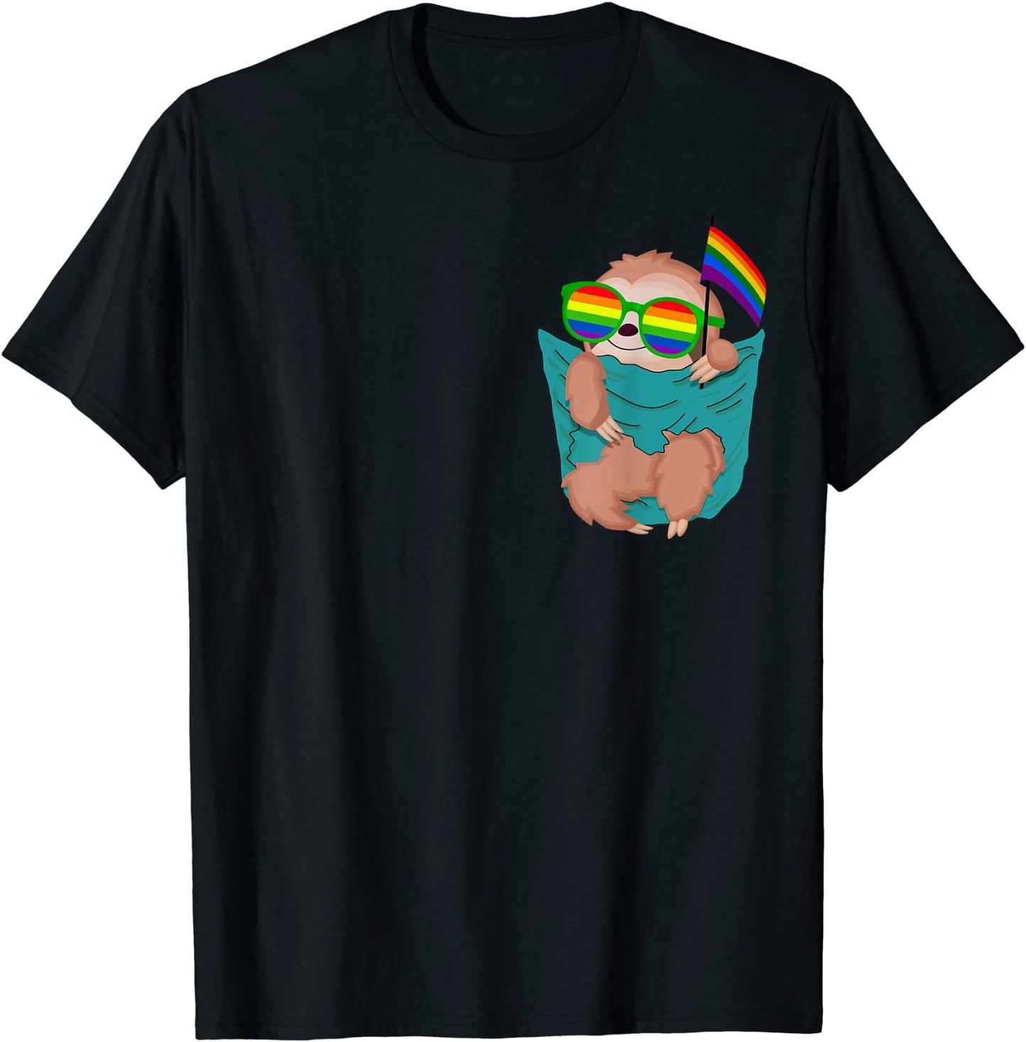 Cute Pocket Sloth LGBT Animal Rainbow Flag Gay Pride T-Shirt