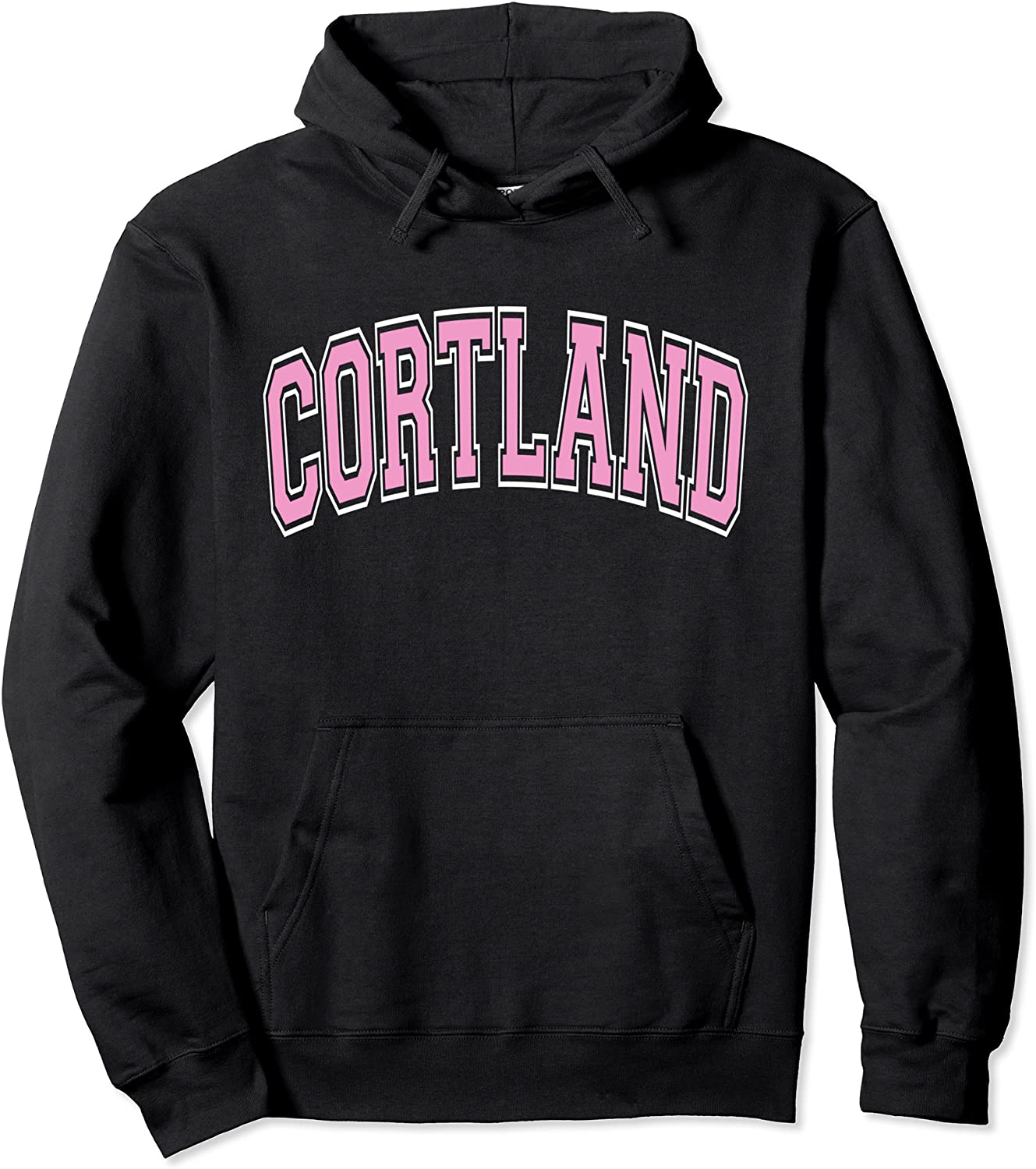 Cortland NY New York Varsity Style Pink Text Pullover Hoodie