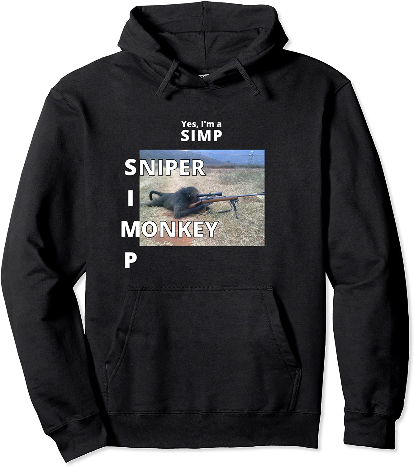 White Font Sniper Monkey Pullover Hoodie