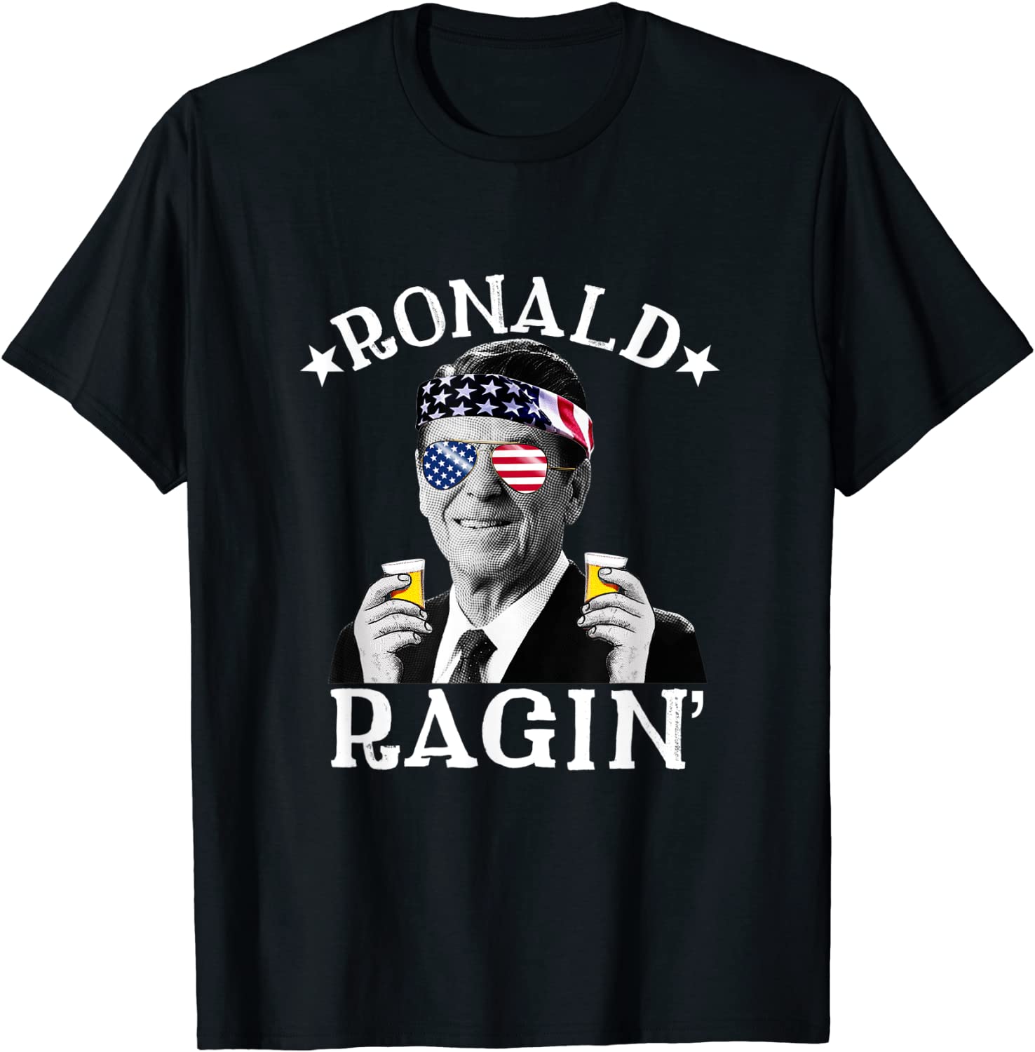 Ronald Ragin Patriotic July 4th Drinking President Reagan T-Shirt