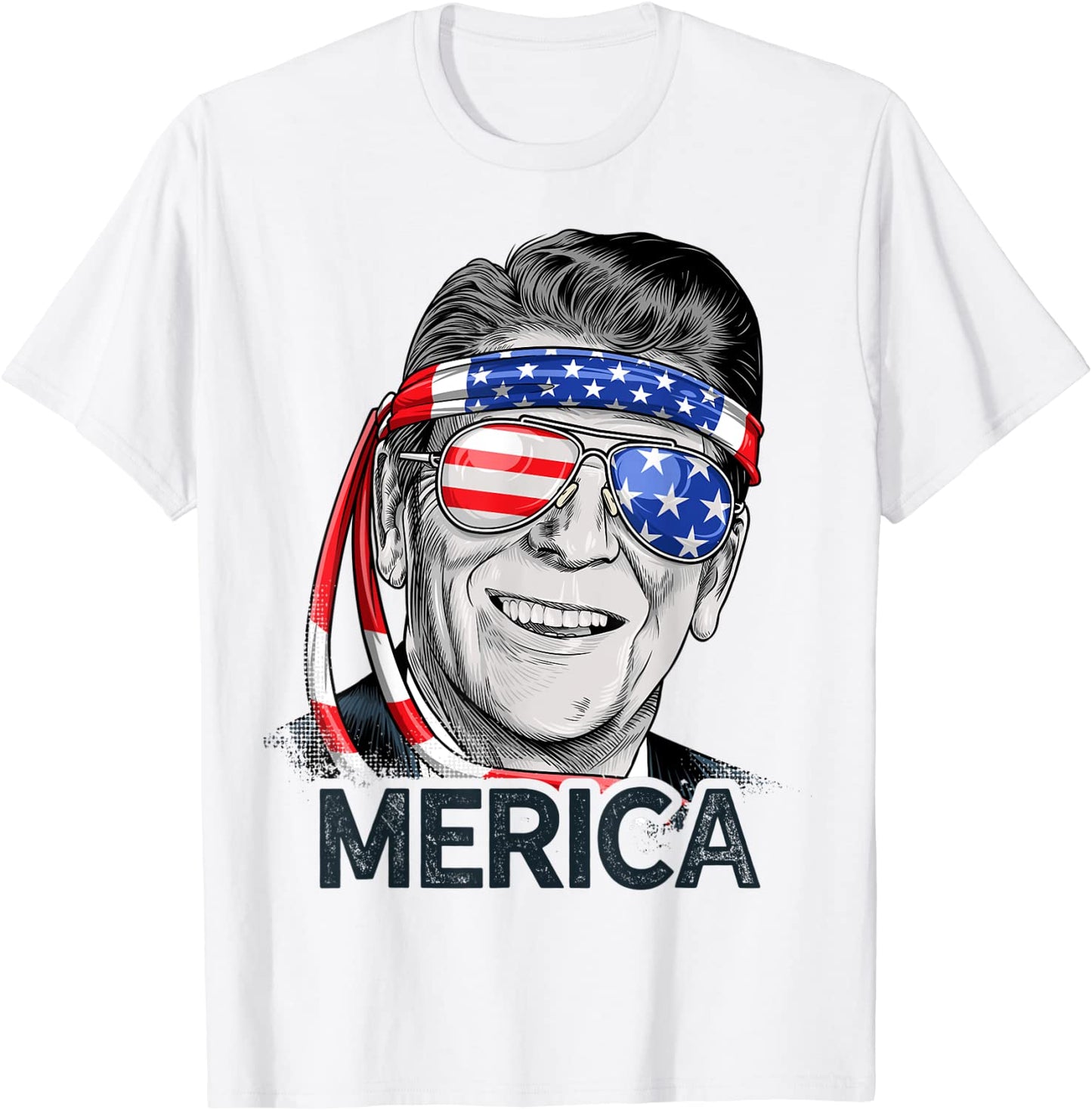 Reagan Ronald Merica 4th of July Men US President USA Flag T-Shirt