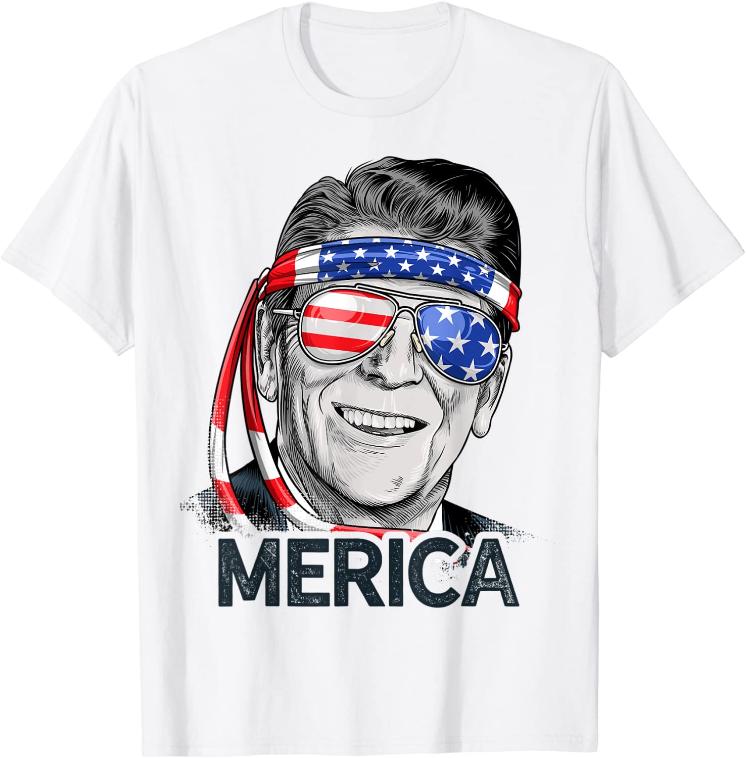 Reagan Ronald Merica 4th of July Men US President USA Flag T-Shirt