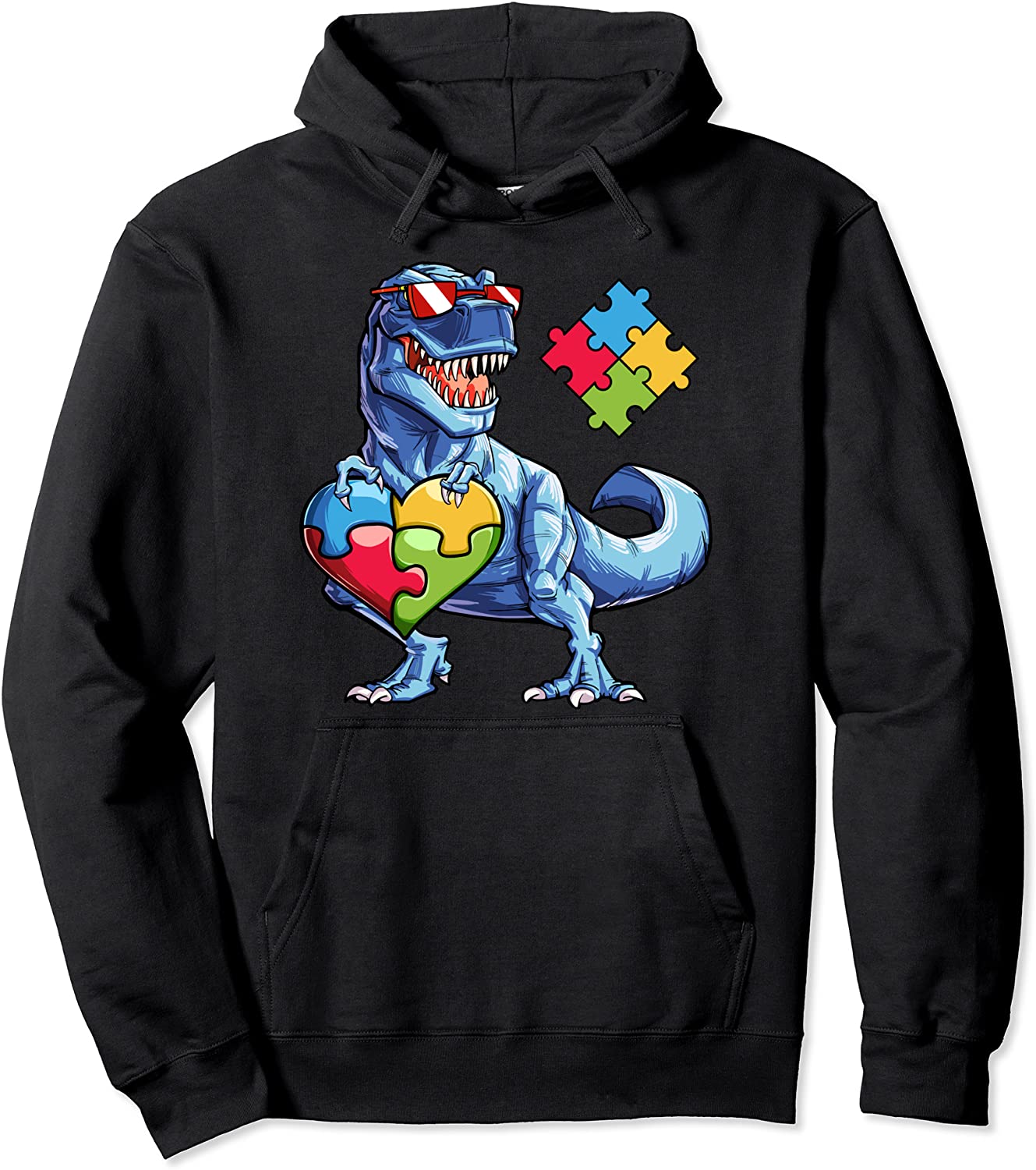 Dinosaur Puzzle Piece Hoodie Autism Awareness Boys Kids Men