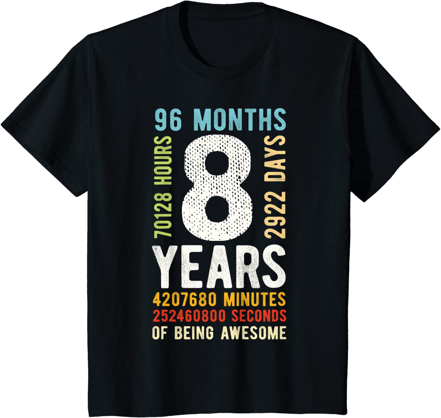 Kids 8th Birthday 8 Years Old Vintage Retro 96 Months T-Shirt