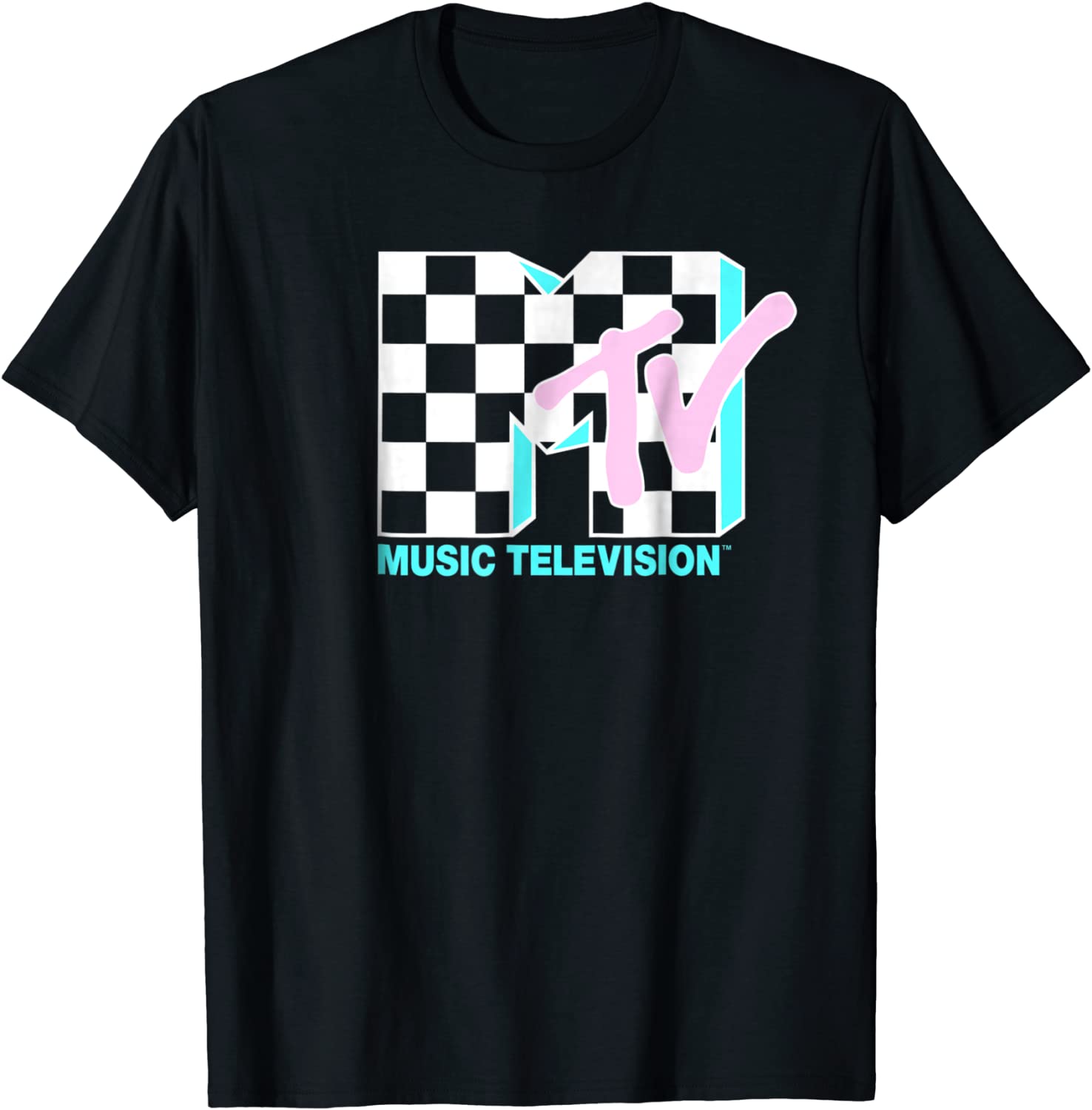 MTV Neon Checkered Logo Graphic T-Shirt