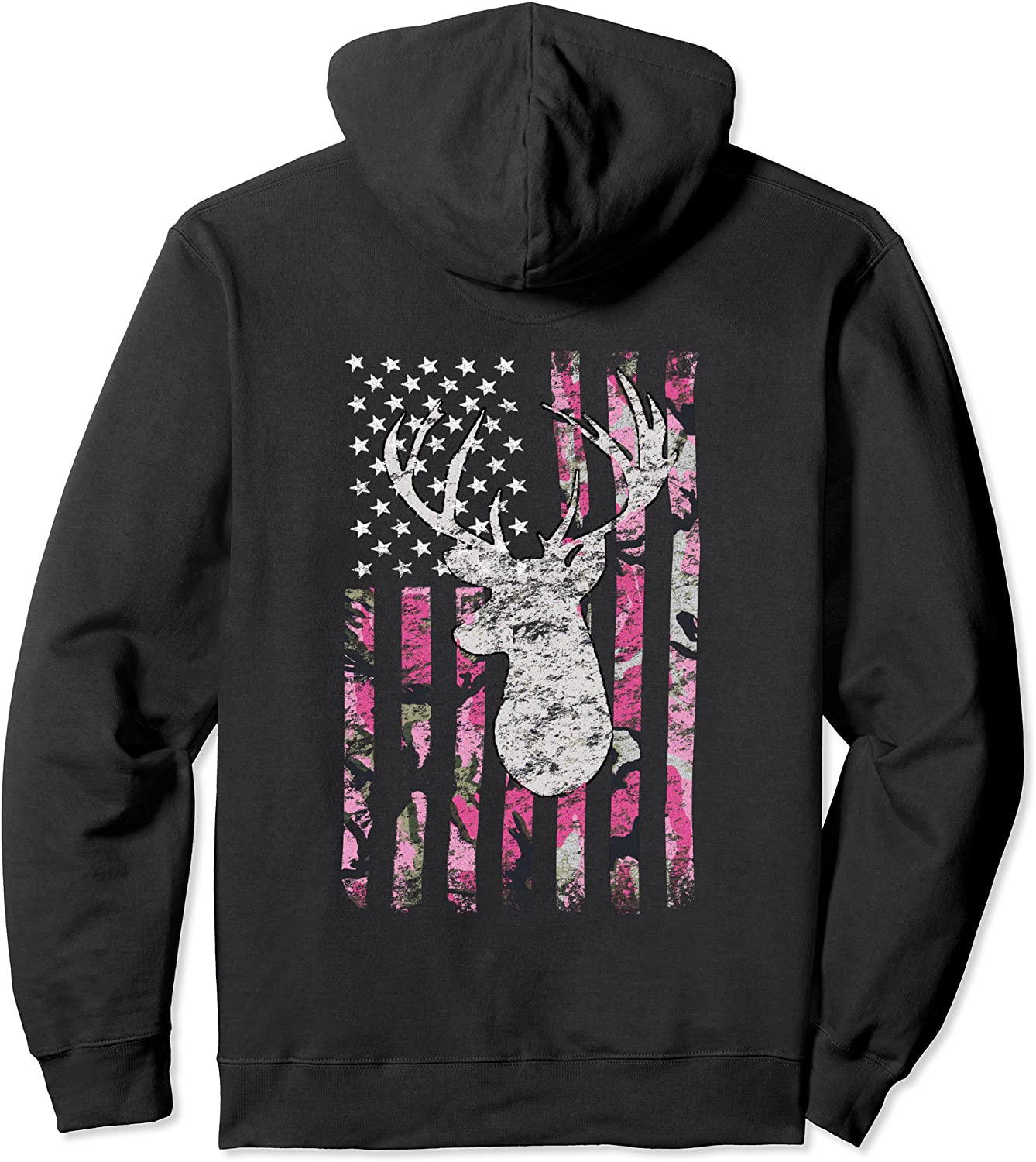 Deer Hunting Camo Pink Camouflage American Flag Buck Pullover Hoodie
