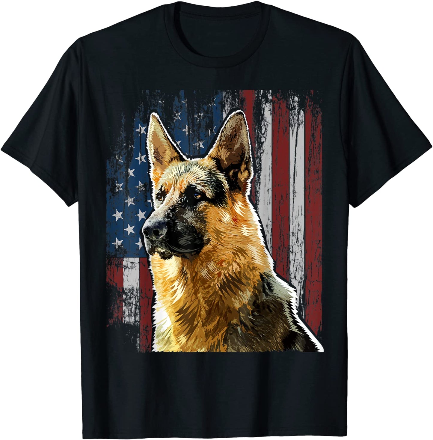 Patriotic German Shepherd American Flag Dog Gift Men Women T-Shirt