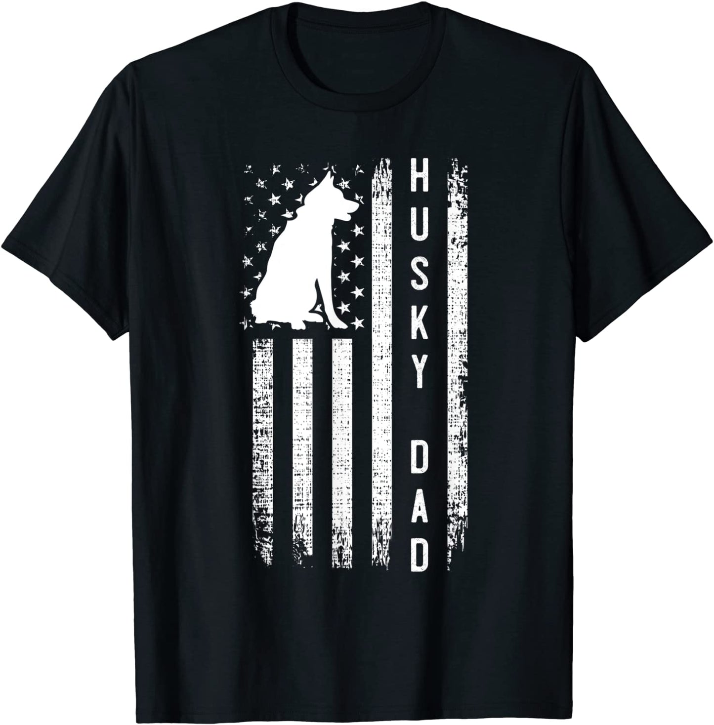 Mens Husky Lover Gift Siberian Husky Dad American Flag Dog Lover T-Shirt
