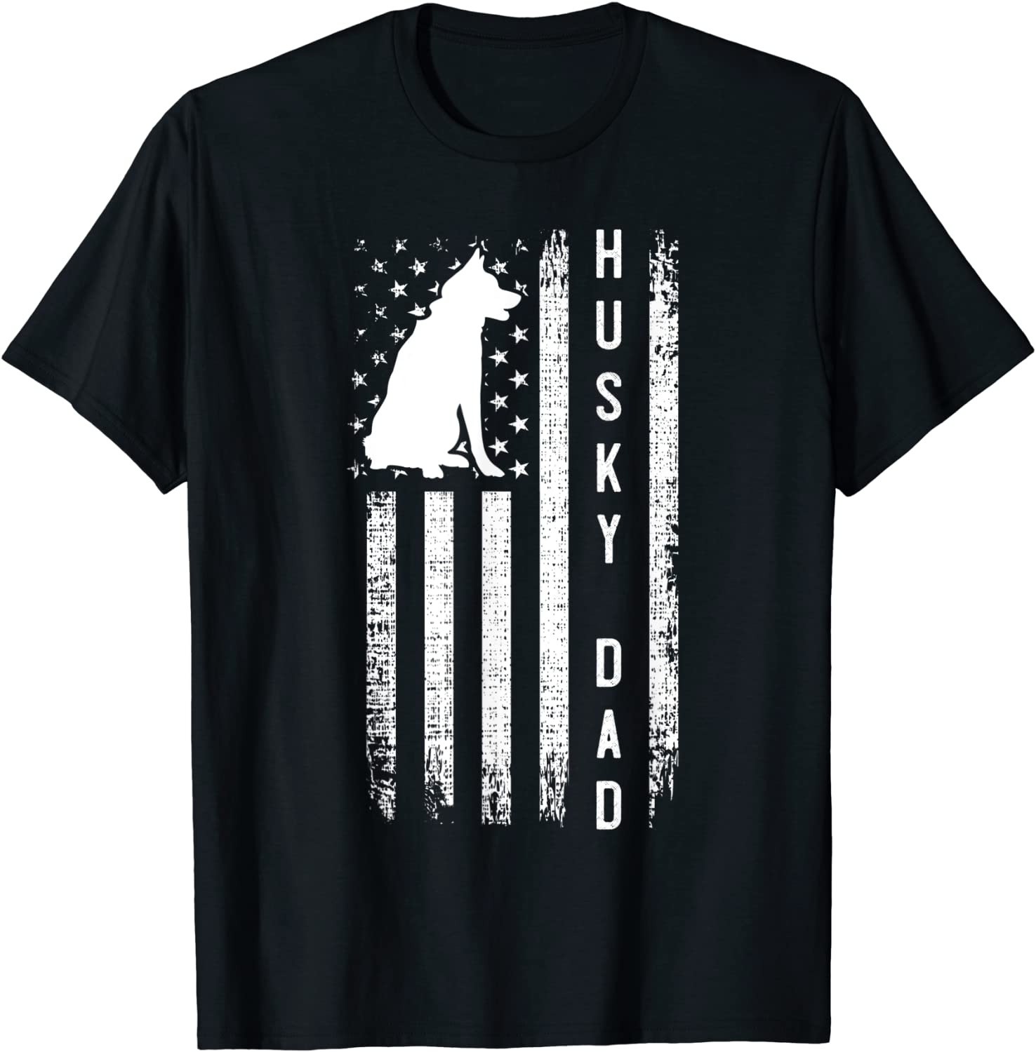 Mens Husky Lover Gift Siberian Husky Dad American Flag Dog Lover T-Shirt