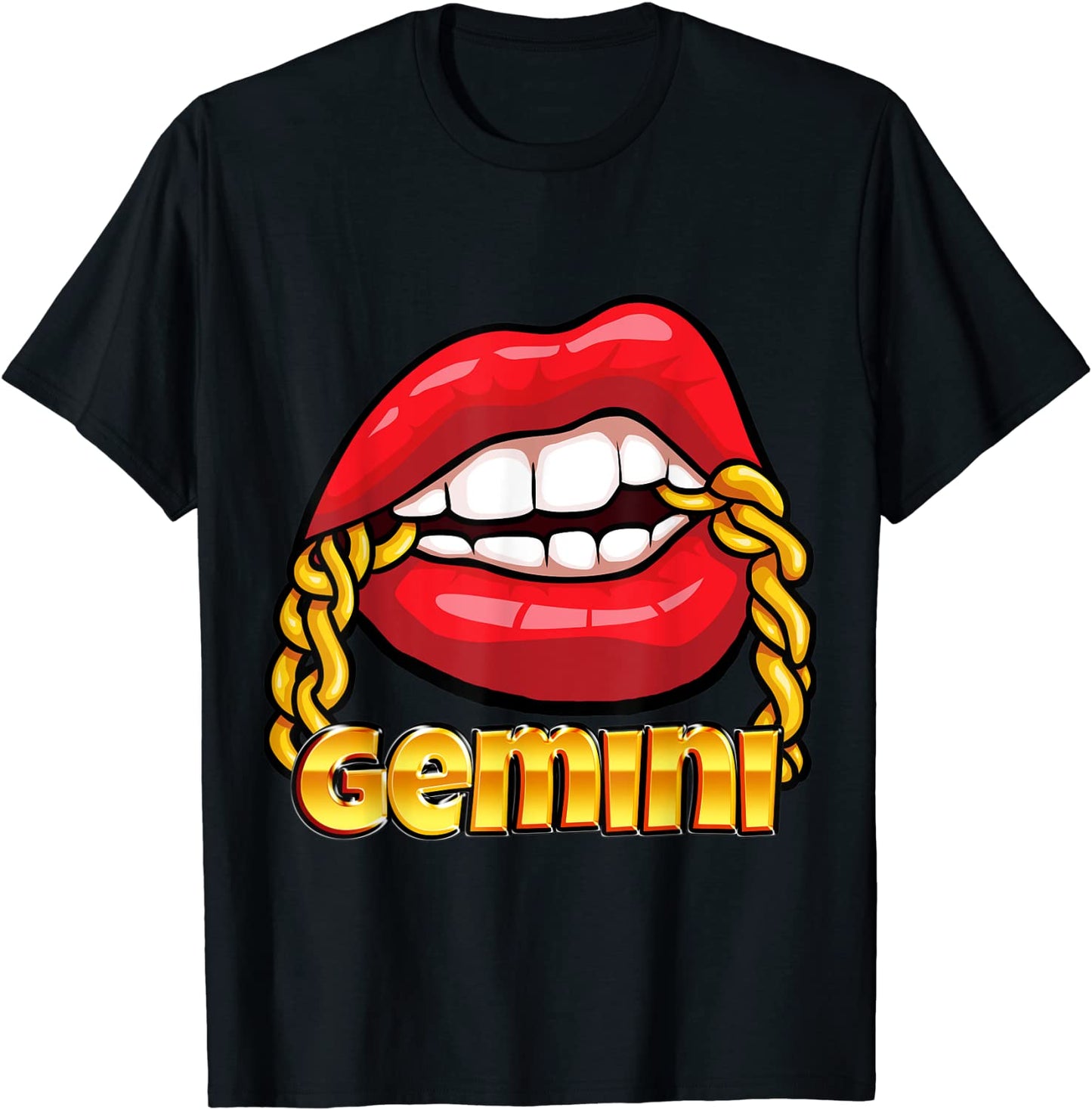 Juicy Lips Gold Chain Gemini Zodiac Sign T-Shirt