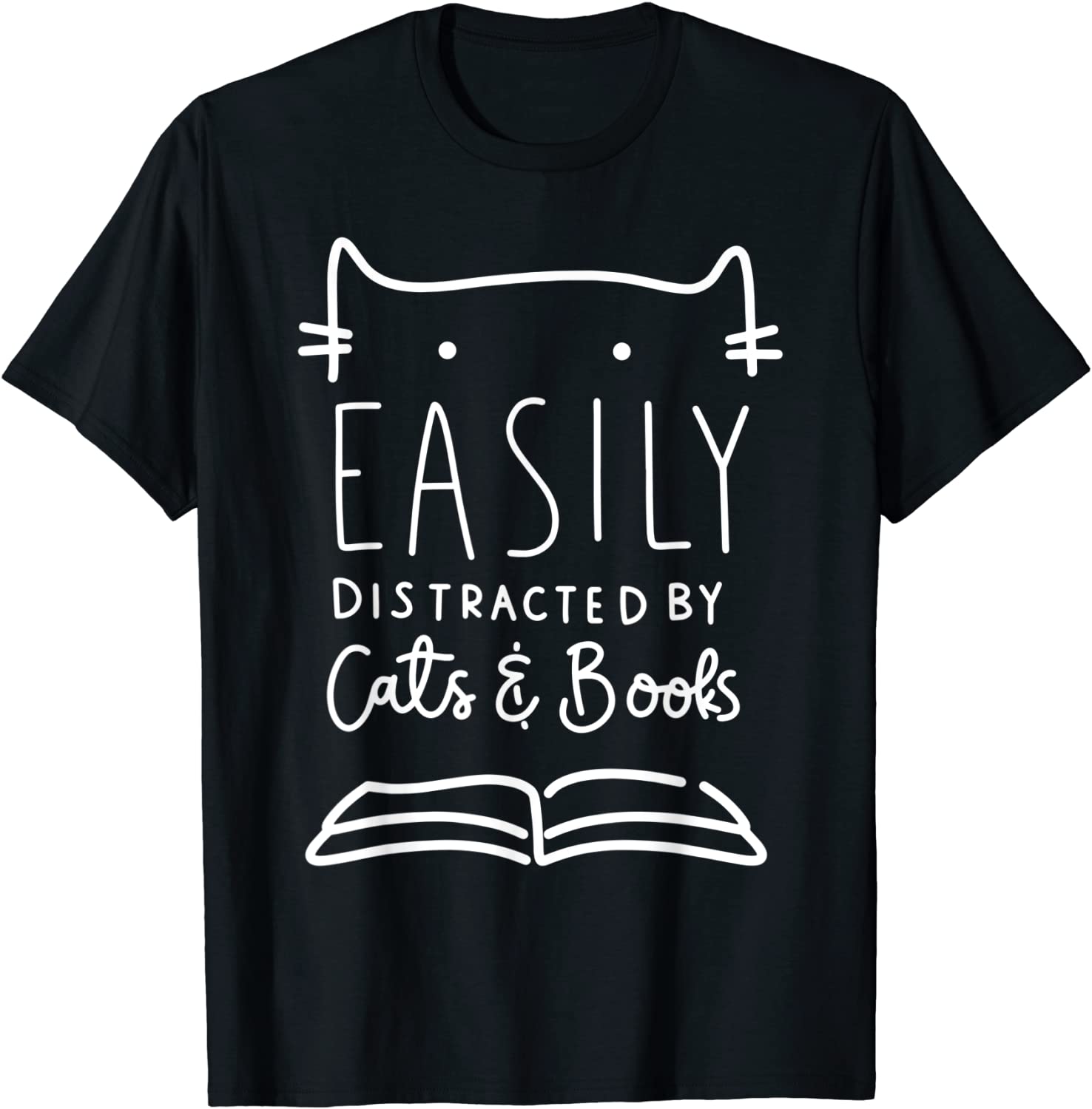 Easily Distracted Cats And Books Funny Gift For Cat Lovers T-Shirt
