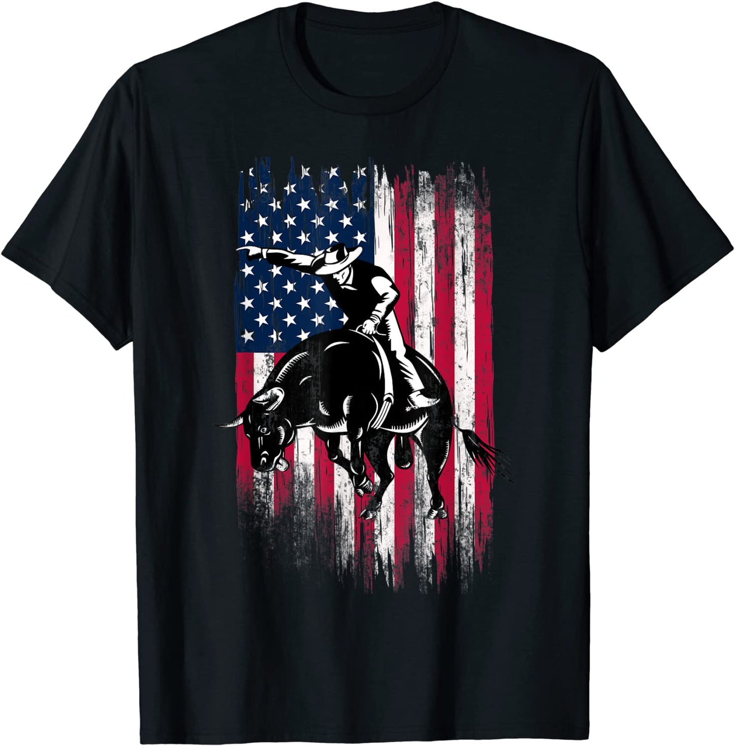 Rodeo Bull Rider Patriotic American Flag Cowboys T-Shirt