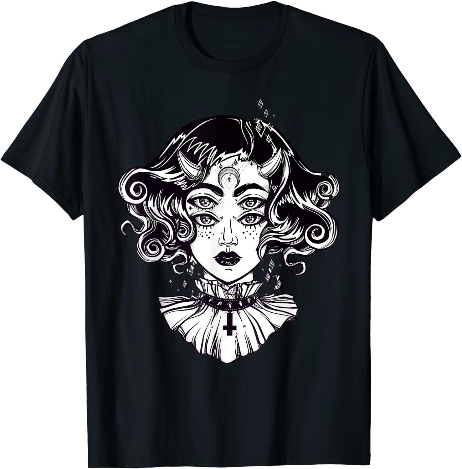 Horned Devil Girl Tshirt - Satanic Halloween Glitch Goth Tee