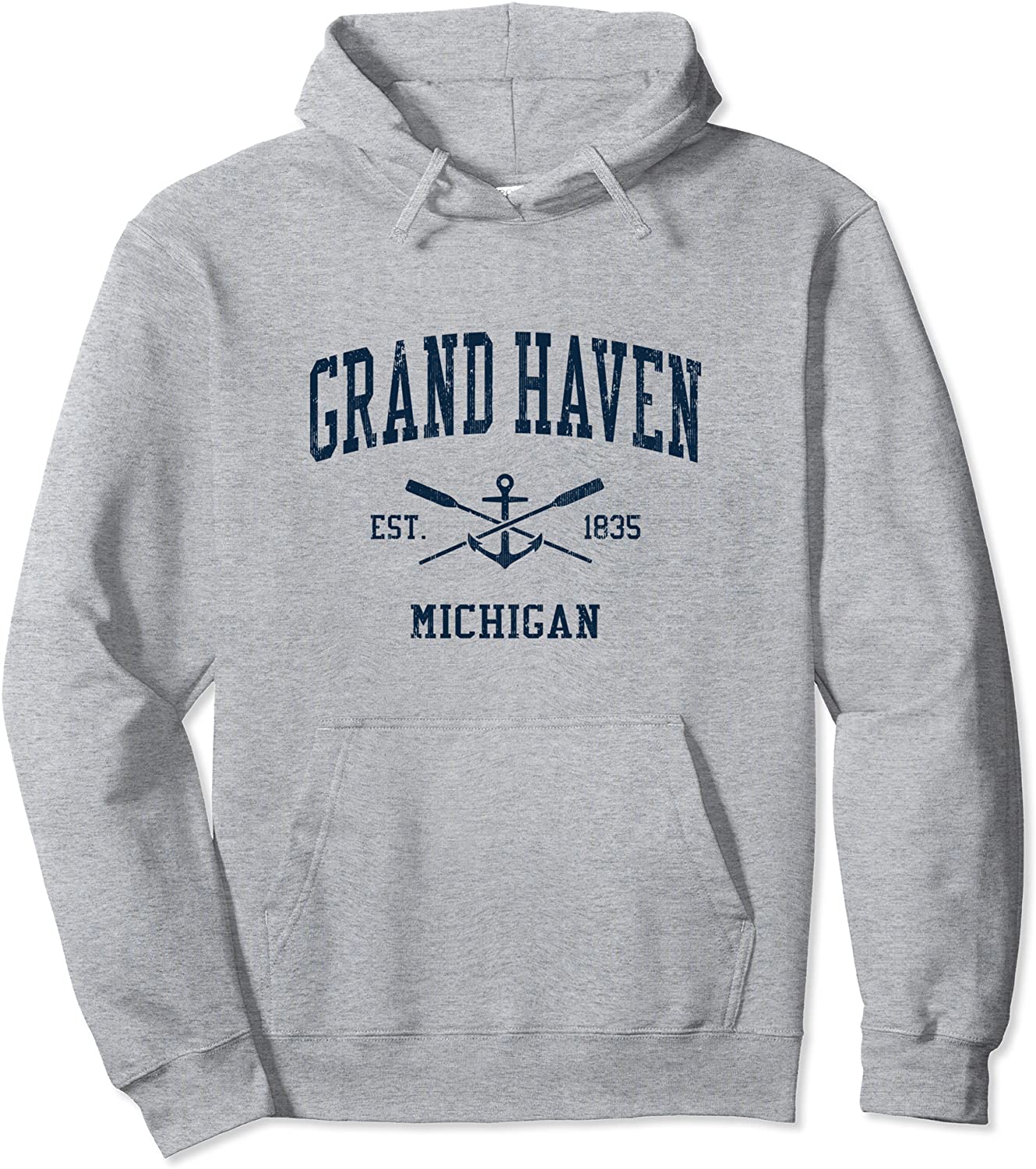 Grand Haven MI Vintage Navy Crossed Oars Boat Anchor Pullover Hoodie