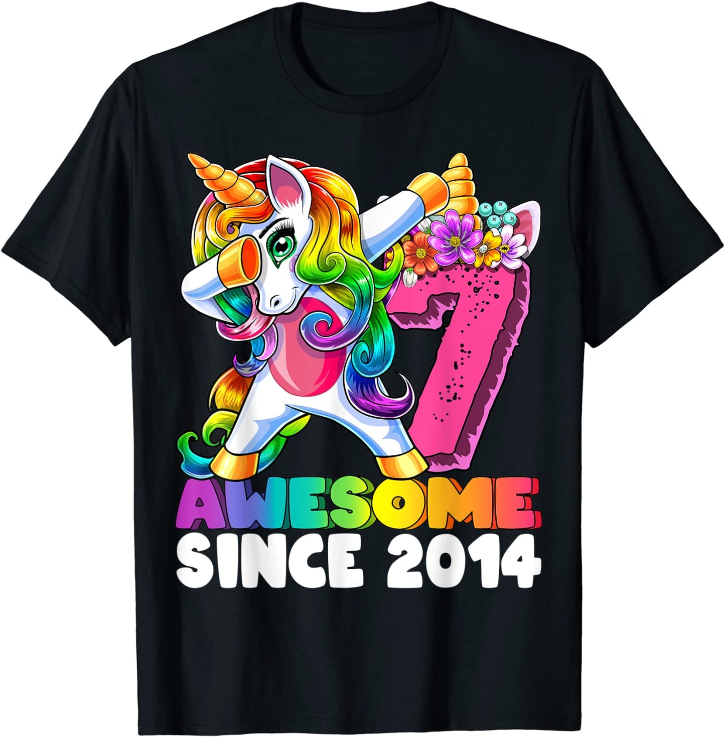 Awesome Since 2014 Dabbing Unicorn 7th Birthday Gift Girls T-Shirt