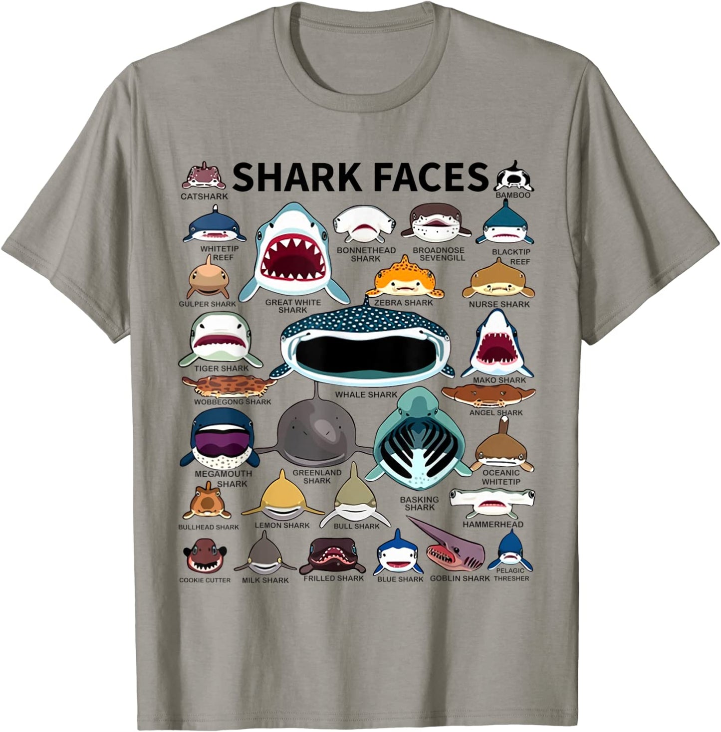 Shark Faces - Type of Shark - Shark Faces of All Kinds T-Shirt