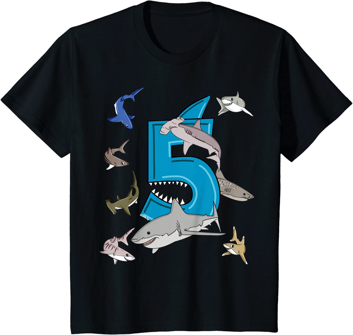 Kids 5th Birthday T-Shirt boys shark white shark