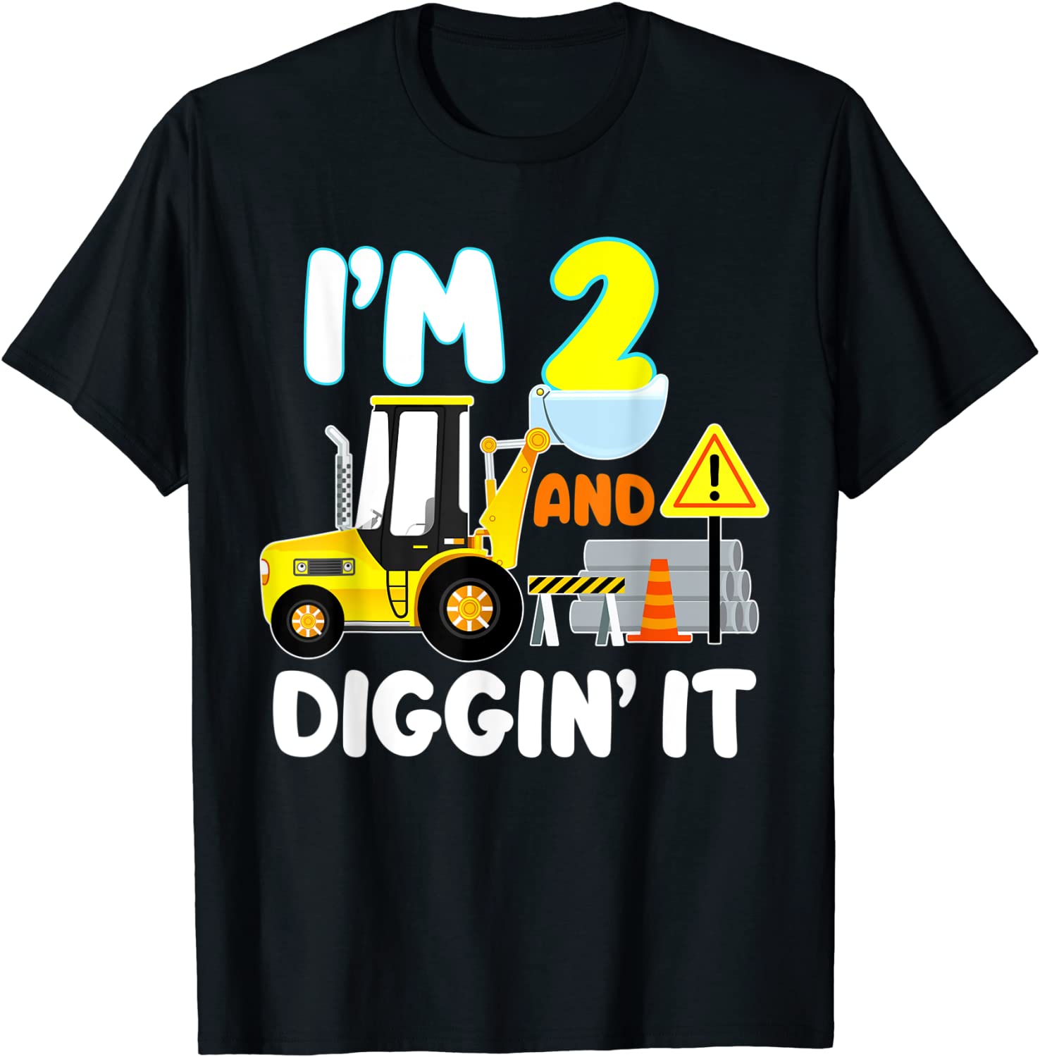 2nd Birthday Gift Construction Truck Party 2 Year Old Boy T- T-Shirt