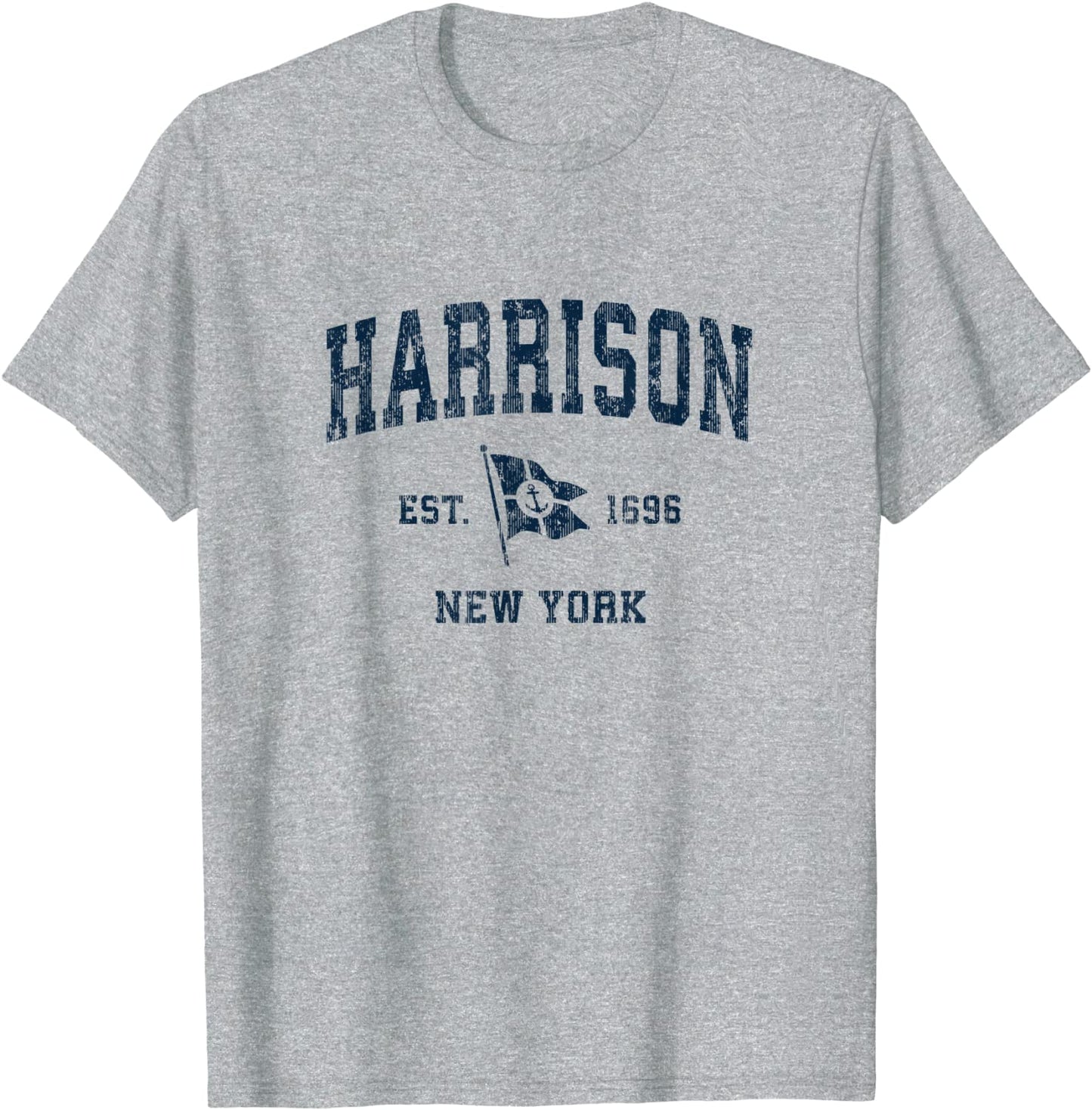 Harrison NY Vintage Sports Navy Boat Anchor Flag T-Shirt