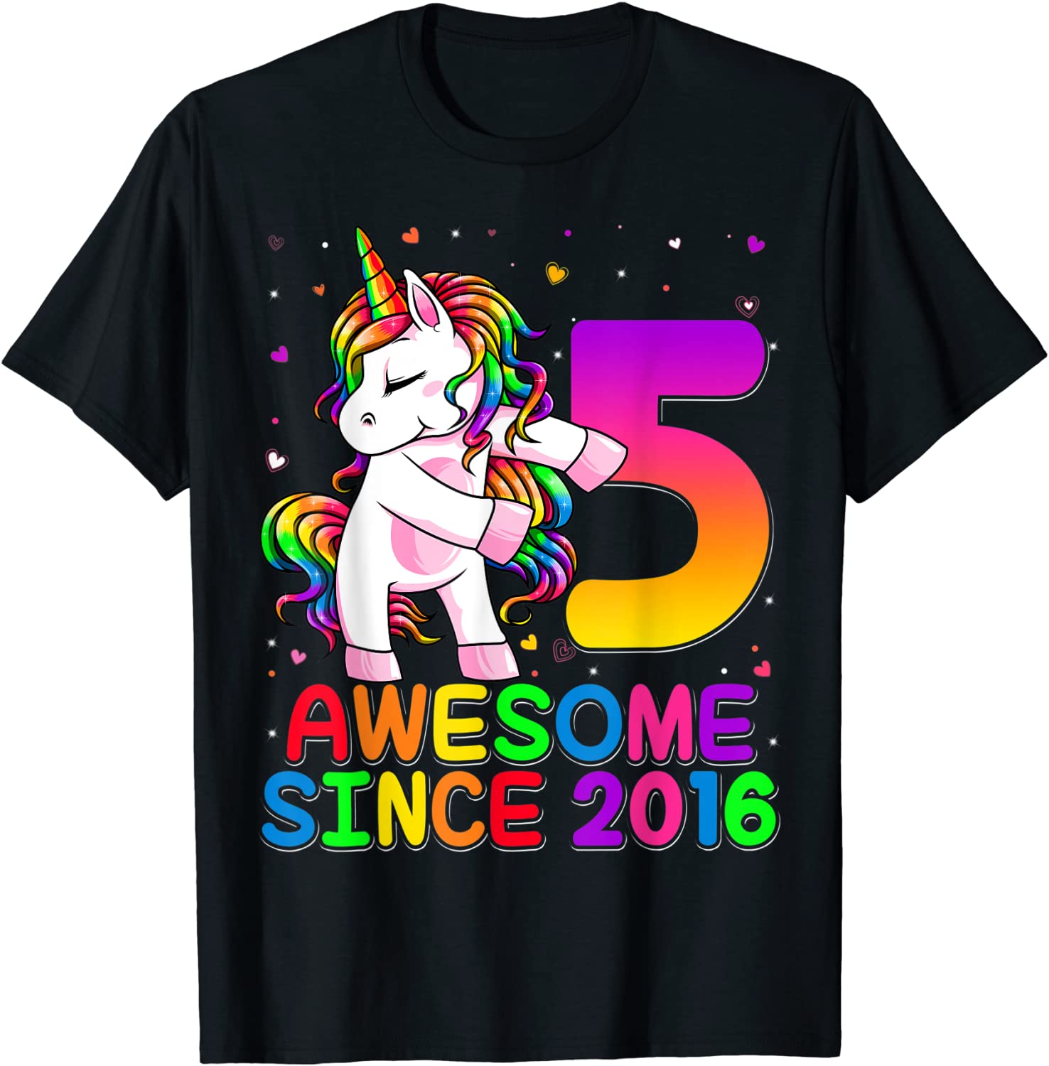5 Years Old Unicorn Flossing 5th Birthday Girl Unicorn Party T-Shirt